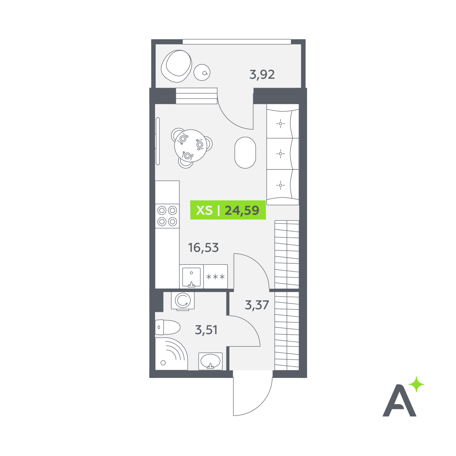 Планировка: студия, 24,6 м²