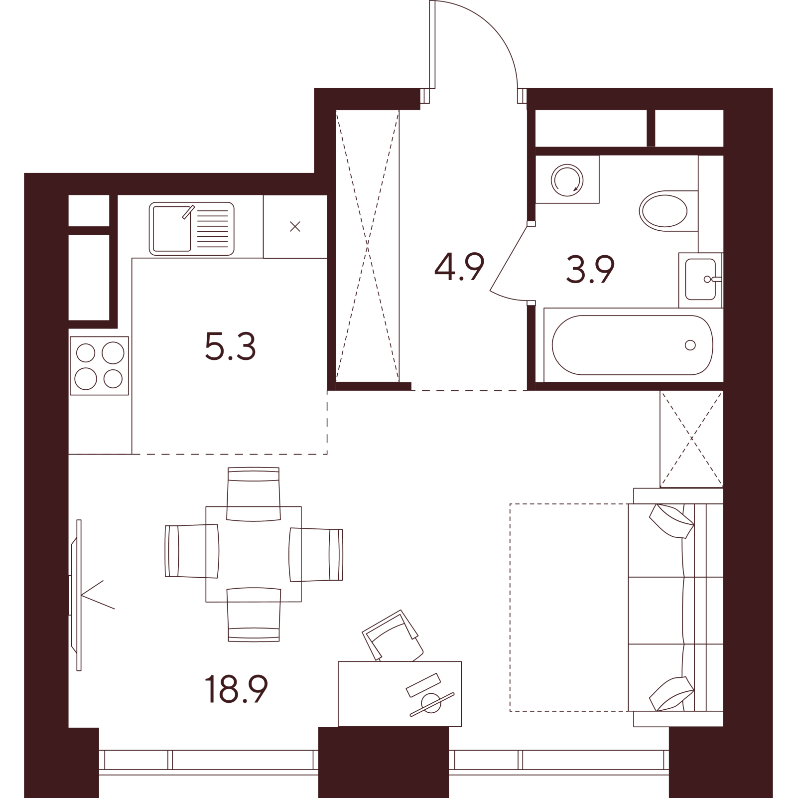 Планировка: студия, 33,0 м²