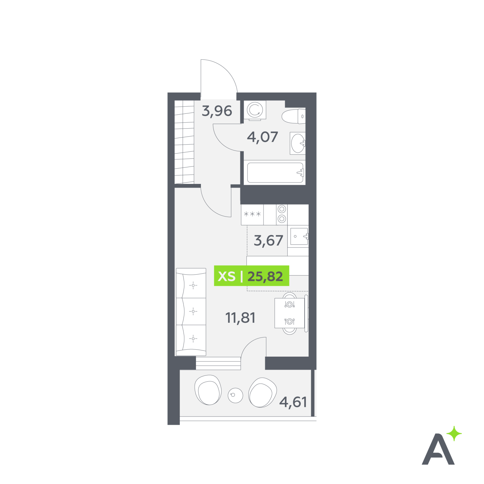 Планировка: студия, 25,8 м²