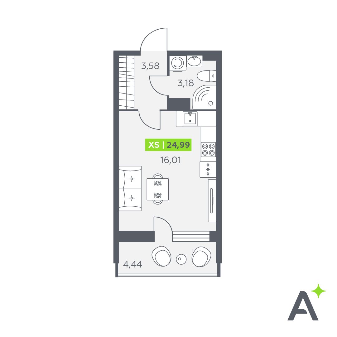 Планировка: студия, 25,0 м²
