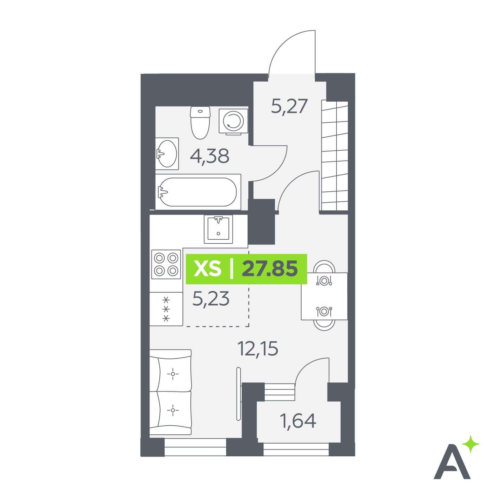 Планировка: студия, 27,9 м²
