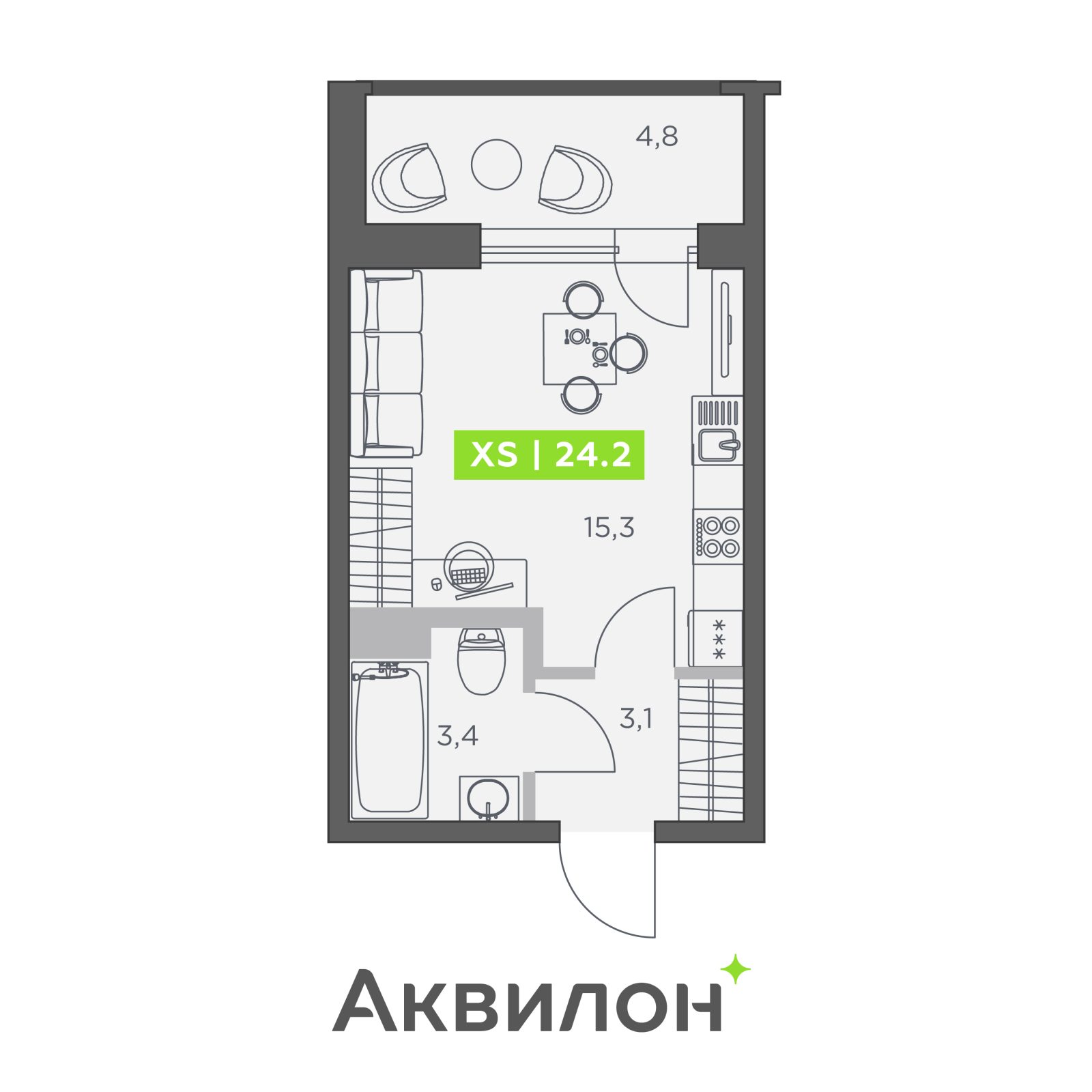 Планировка: студия, 24,2 м²