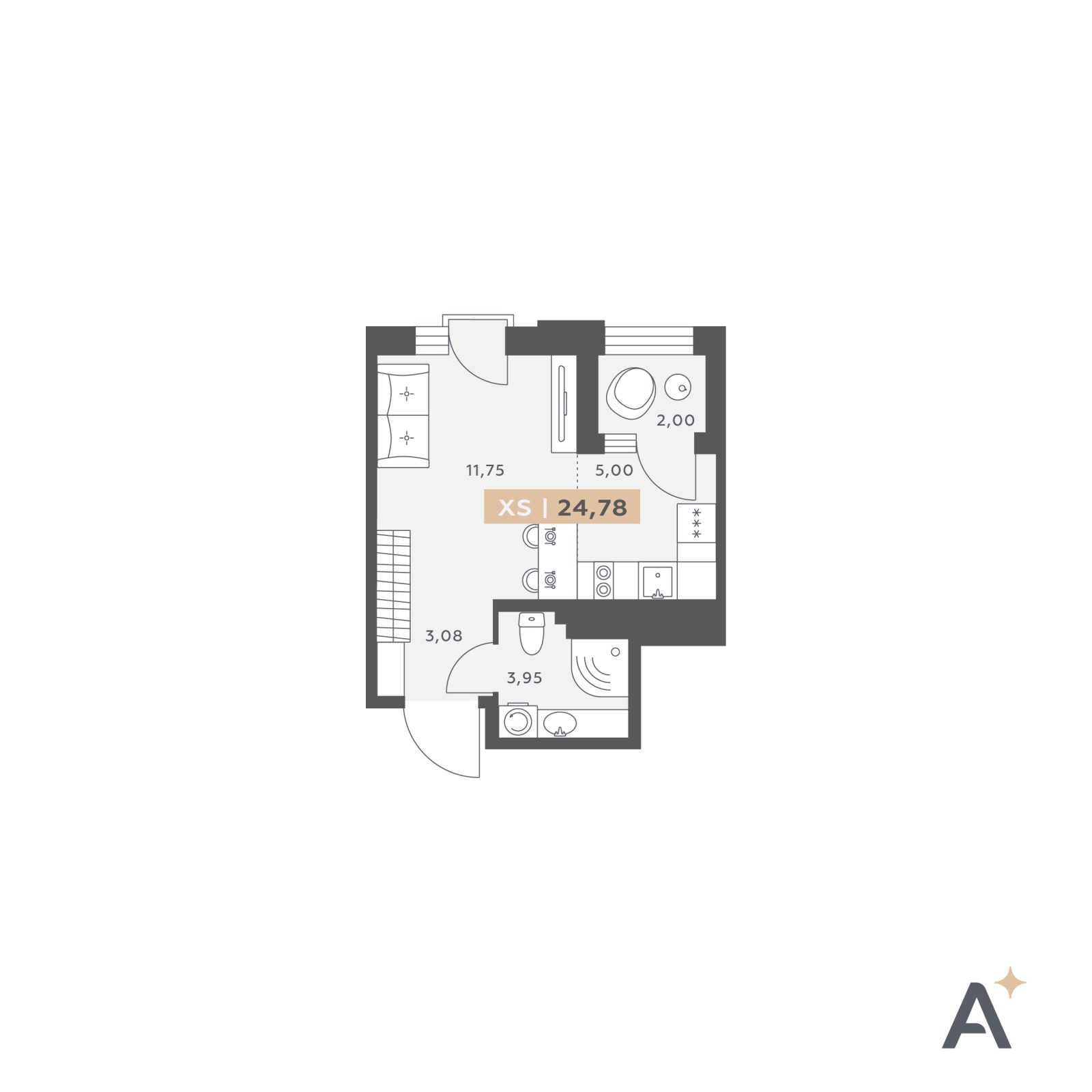 Планировка: студия, 24,8 м²