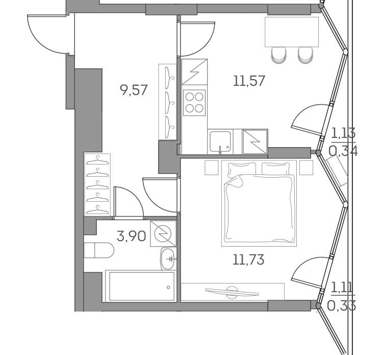 Планировка: 1-комнатная квартира, 37,4 м²