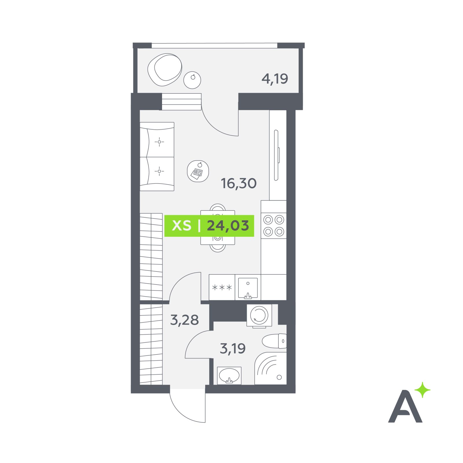 Планировка: студия, 24,0 м²