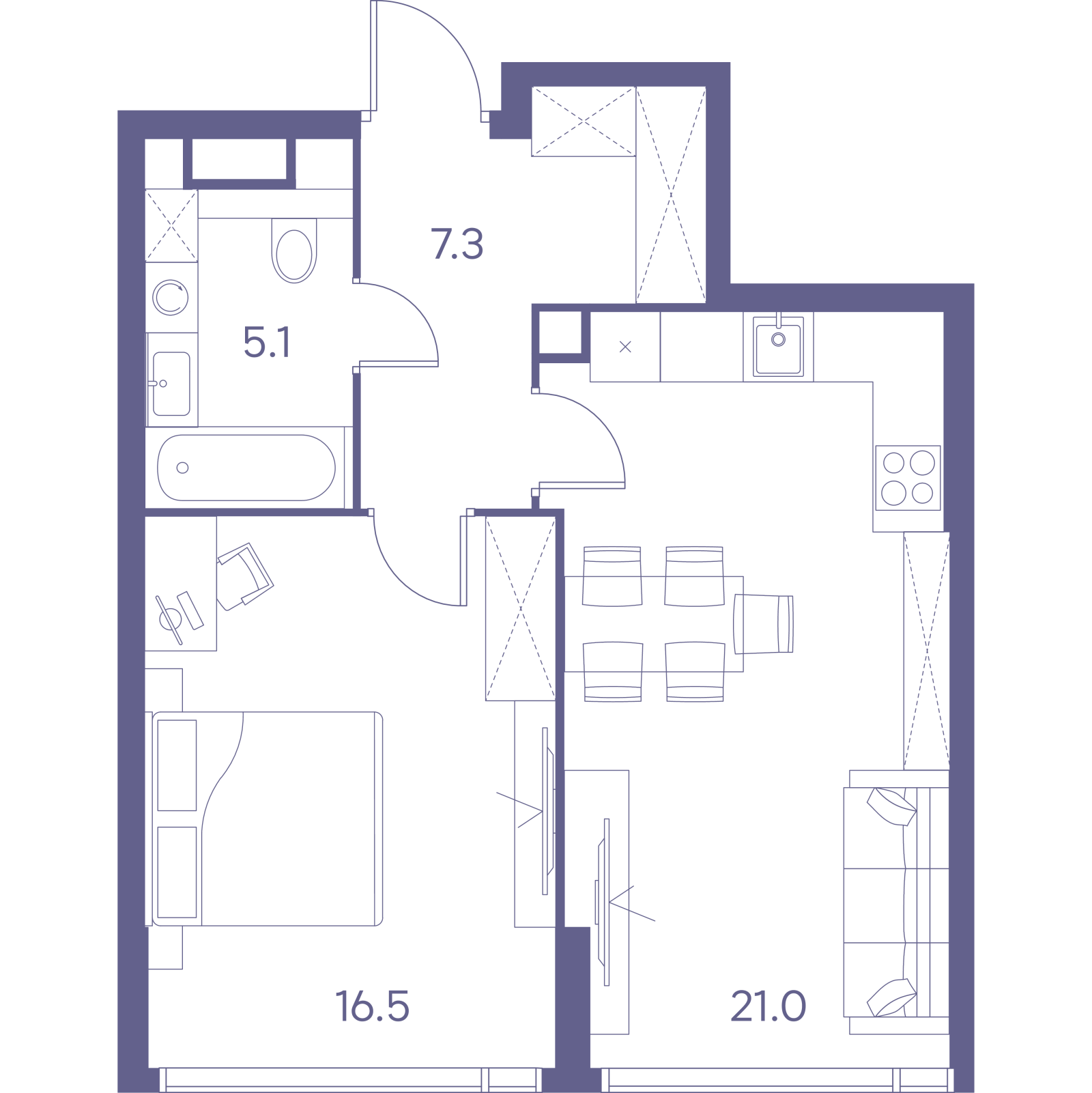 Планировка: 2-комнатная квартира, 49,9 м²