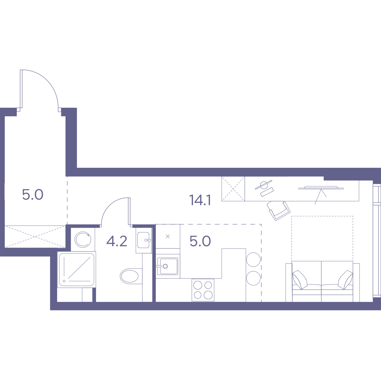 Планировка: студия, 28,3 м²