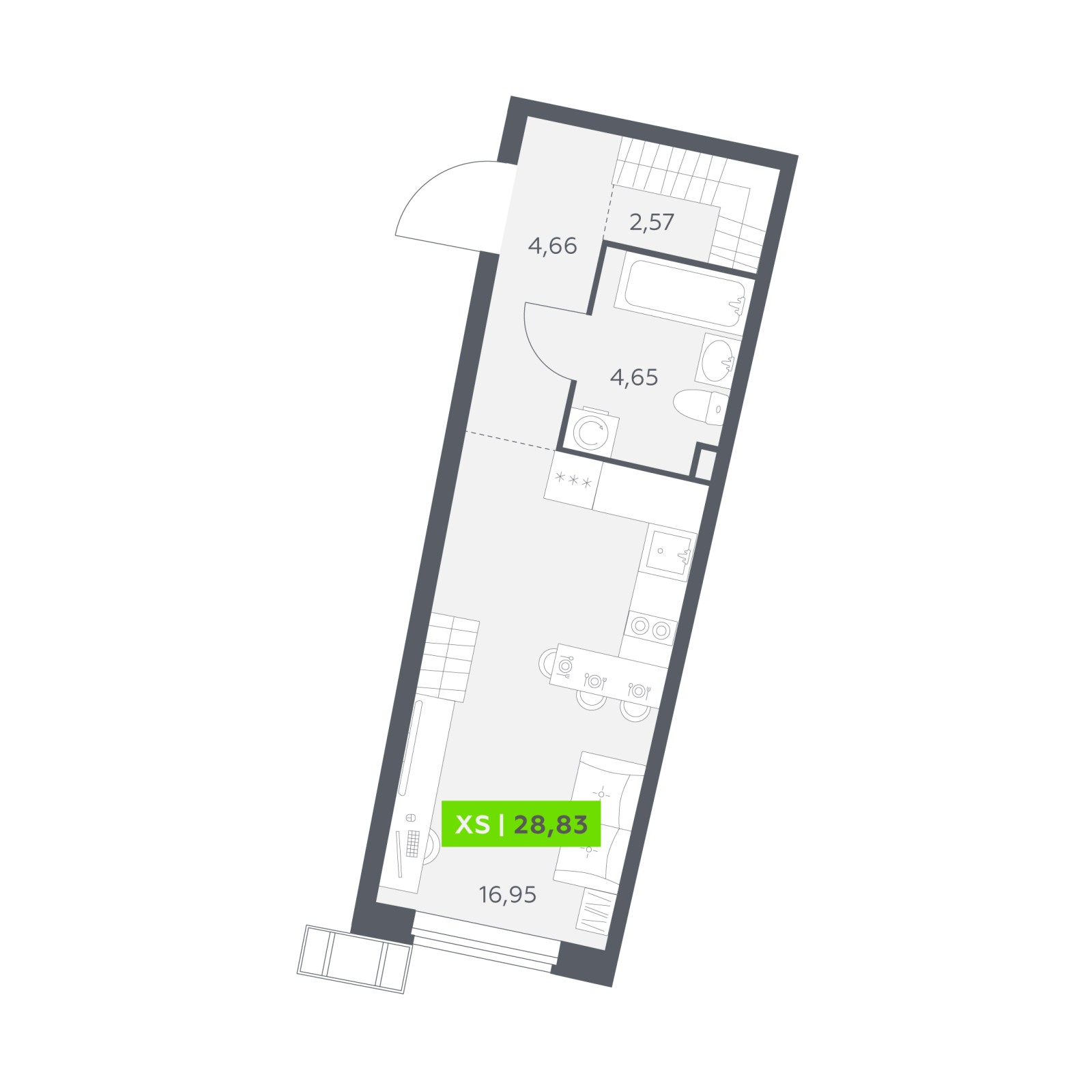 Планировка: студия, 28,8 м²