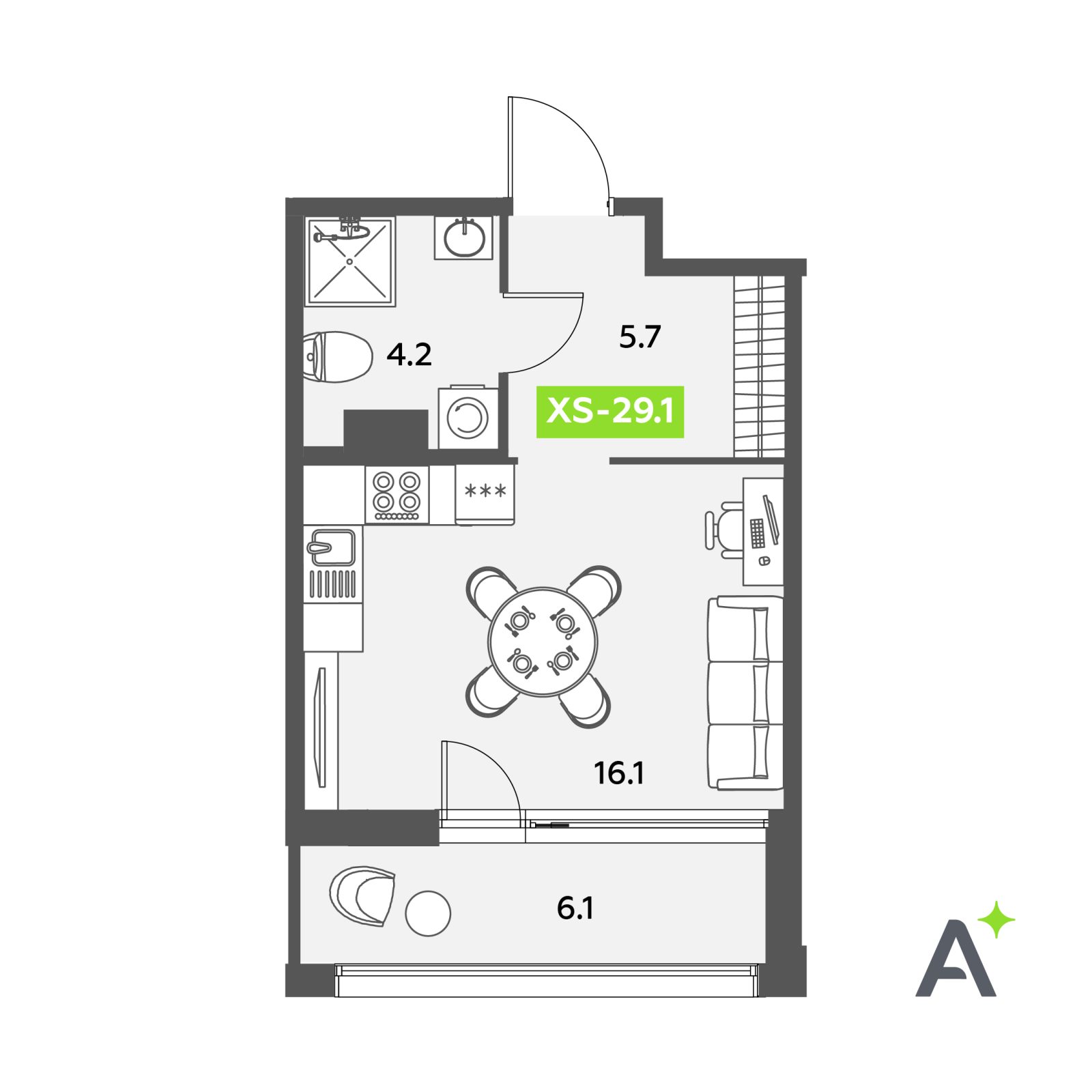 Планировка: студия, 29,1 м²
