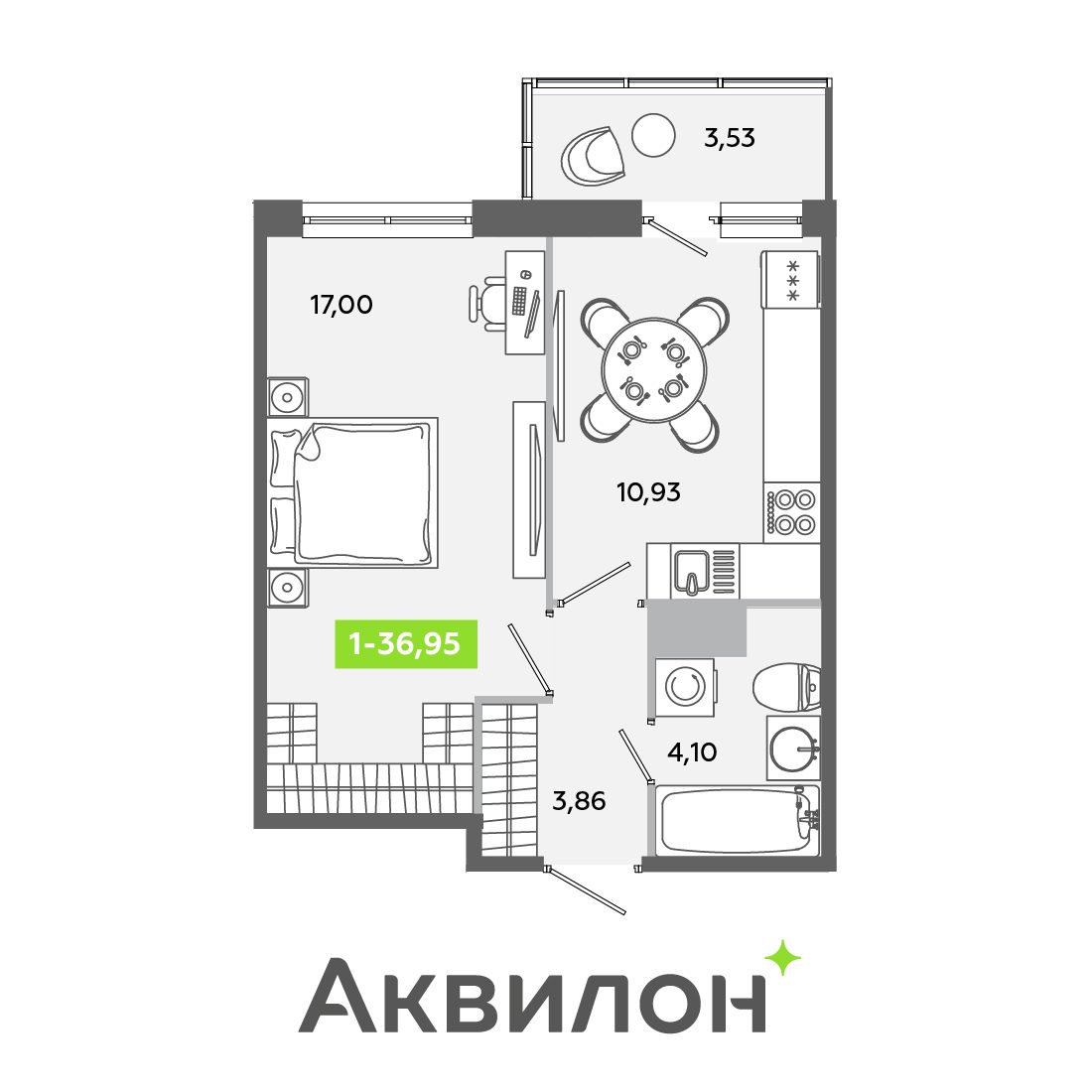 Планировка: 1-комнатная квартира, 37,0 м²