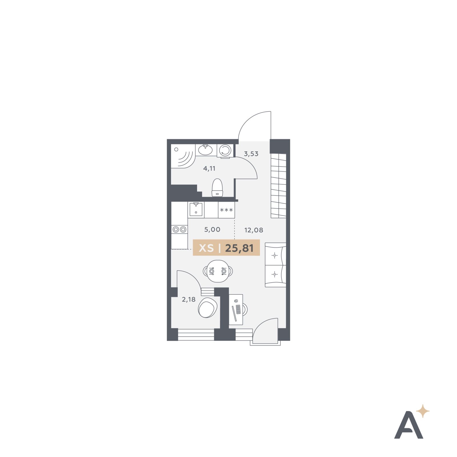 Планировка: студия, 25,8 м²