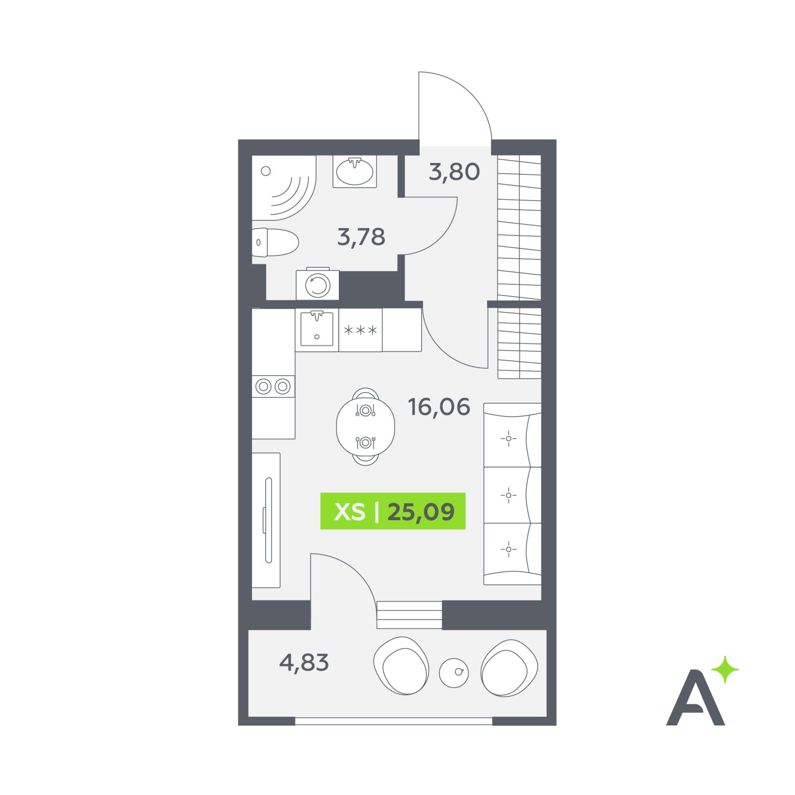 Планировка: студия, 25,1 м²