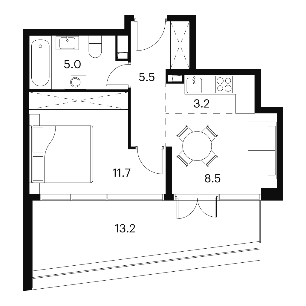 Планировка: 2-комнатная квартира, 47,1 м²