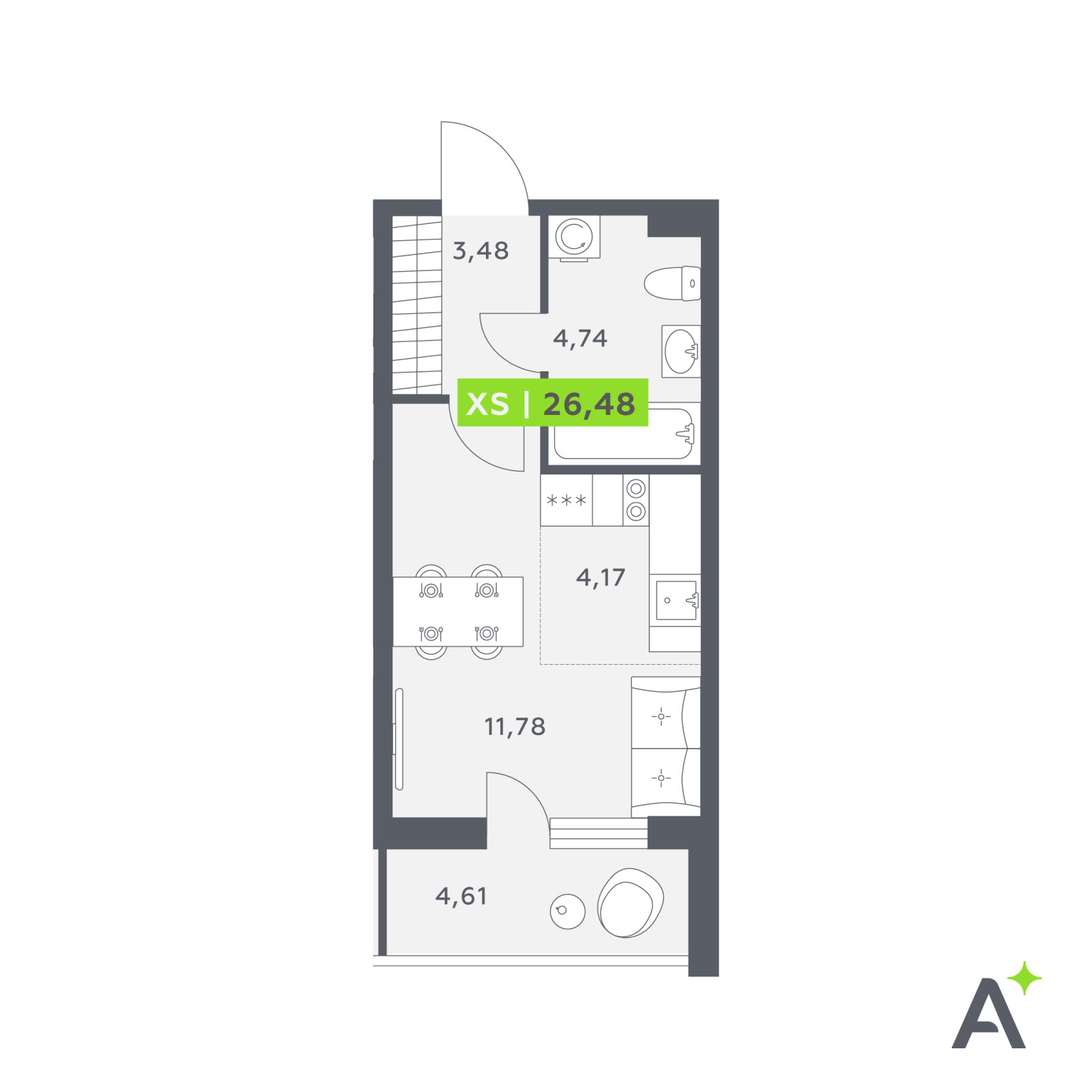 Планировка: студия, 26,5 м²