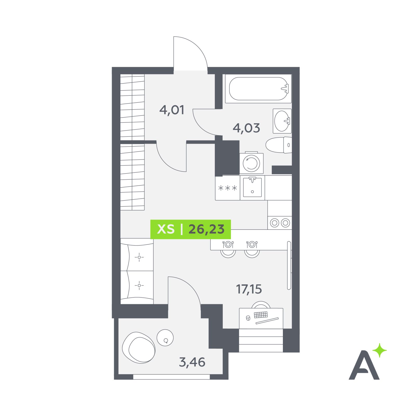 Планировка: студия, 26,2 м²