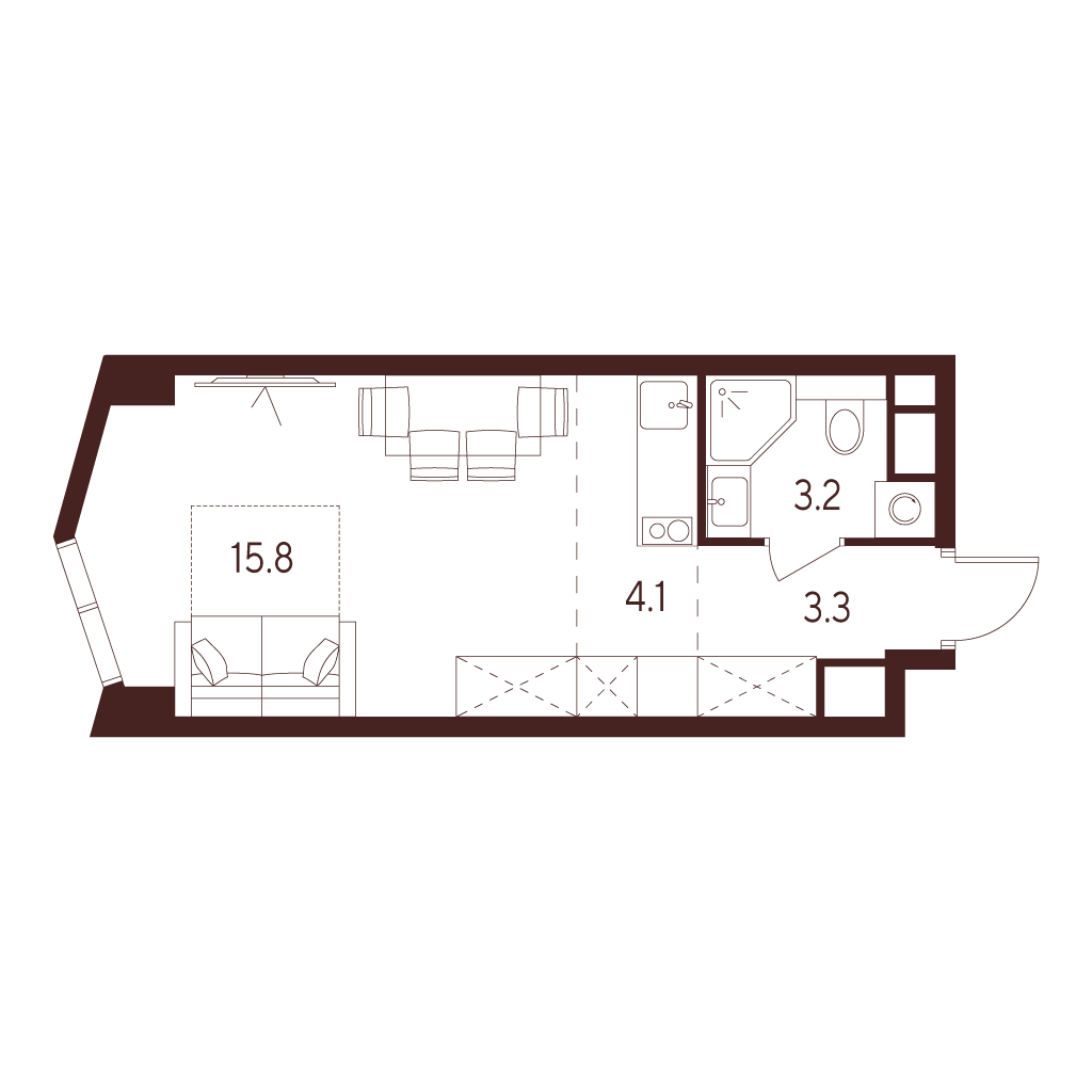 Планировка: студия, 26,4 м²