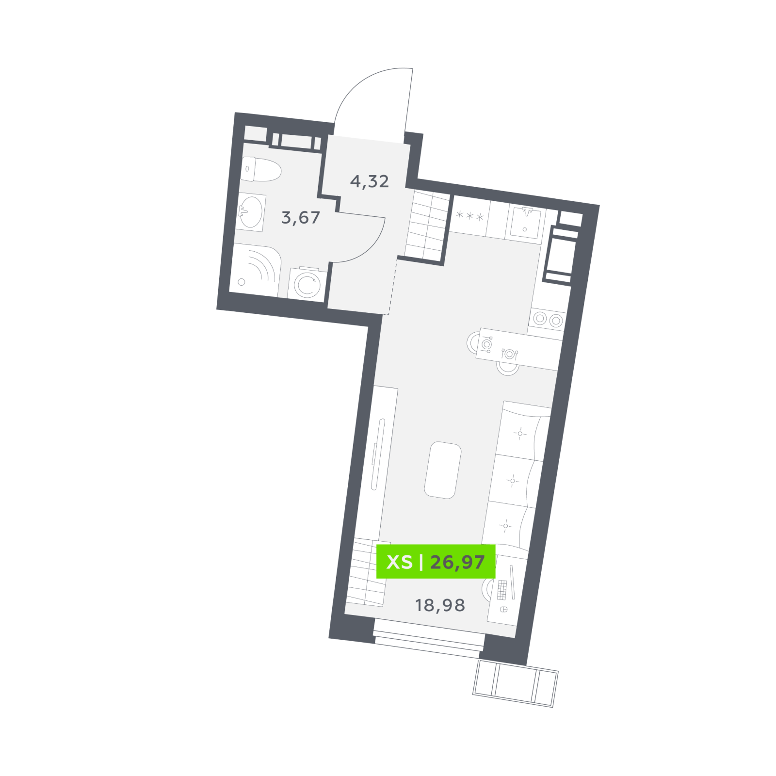 Планировка: студия, 27,0 м²