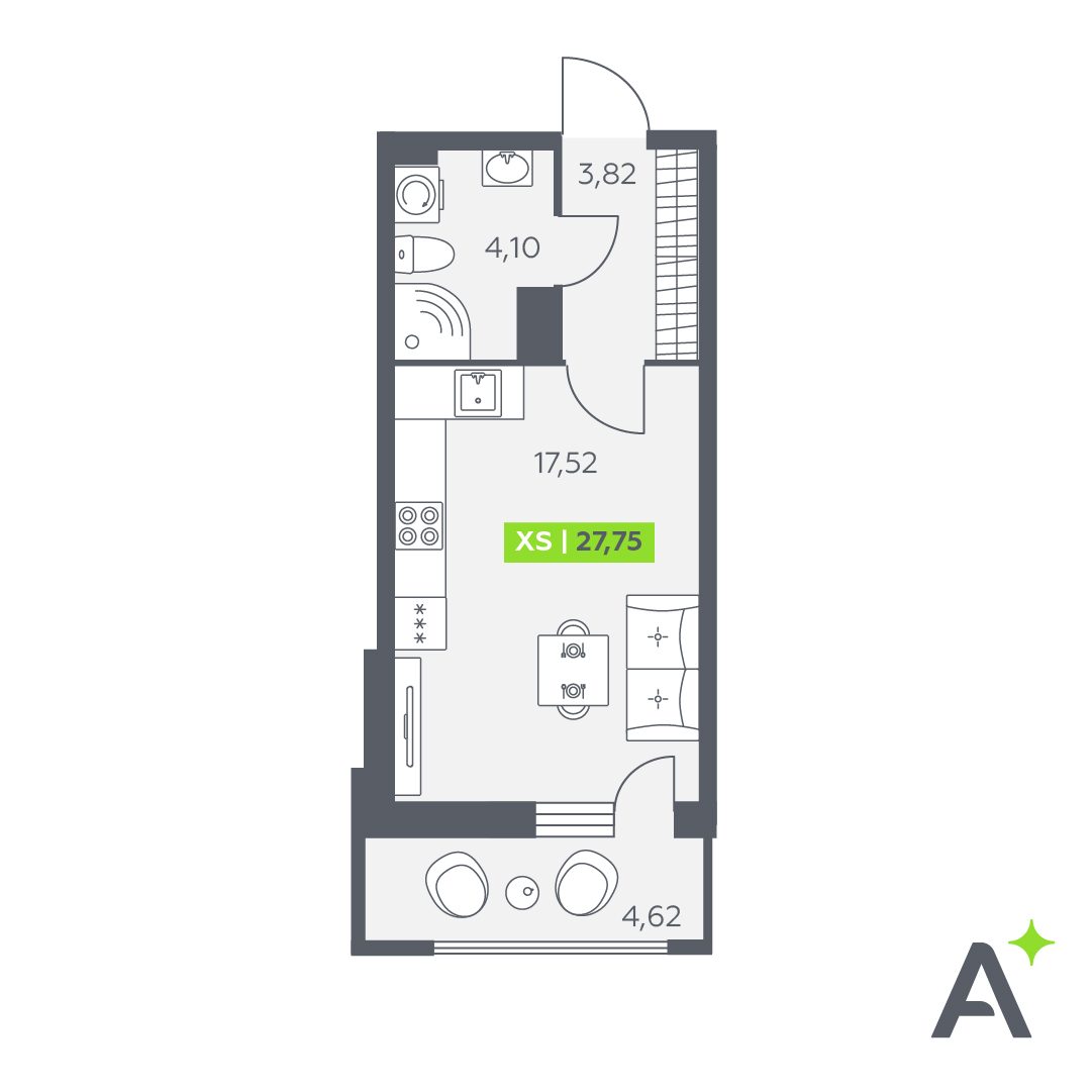 Планировка: студия, 27,8 м²