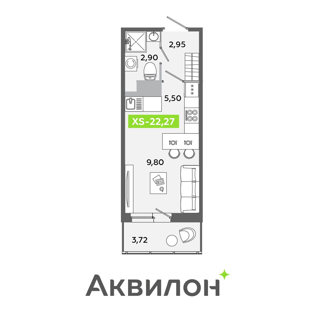 Планировка: студия, 22,3 м²