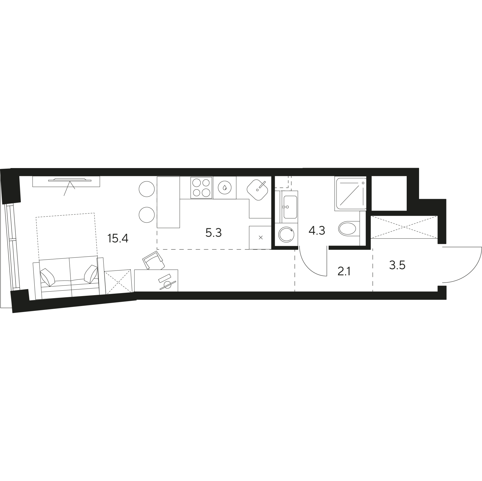 Планировка: студия, 30,6 м²
