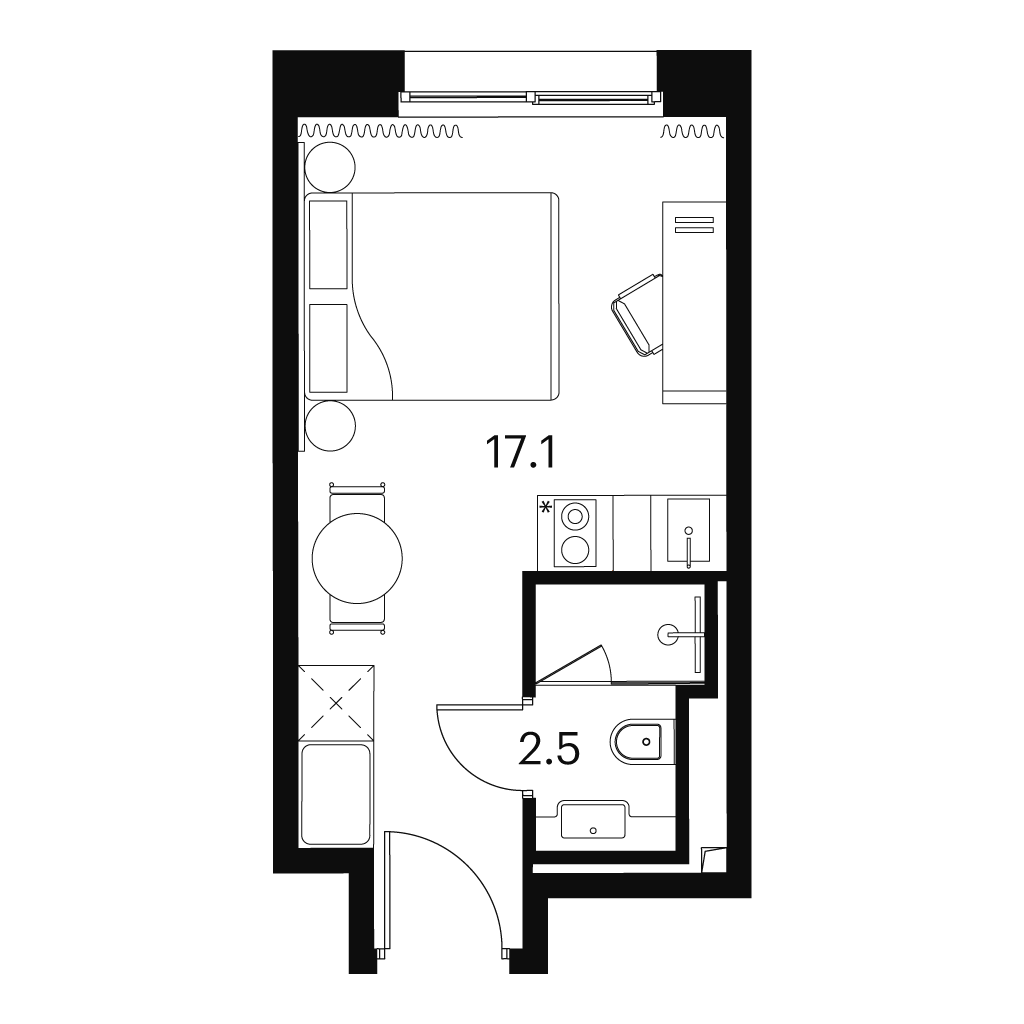 Планировка: студия, 19,6 м²