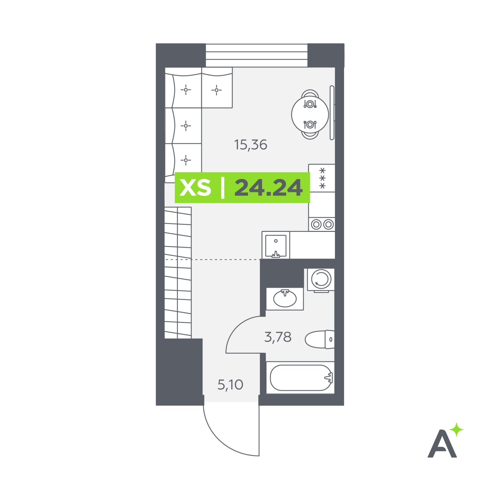 Планировка: студия, 24,2 м²