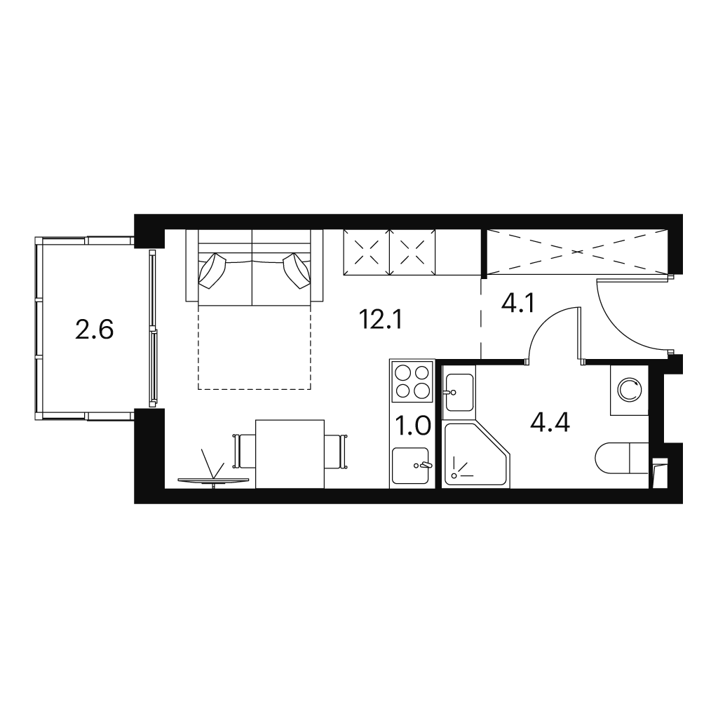 Планировка: студия, 24,2 м²