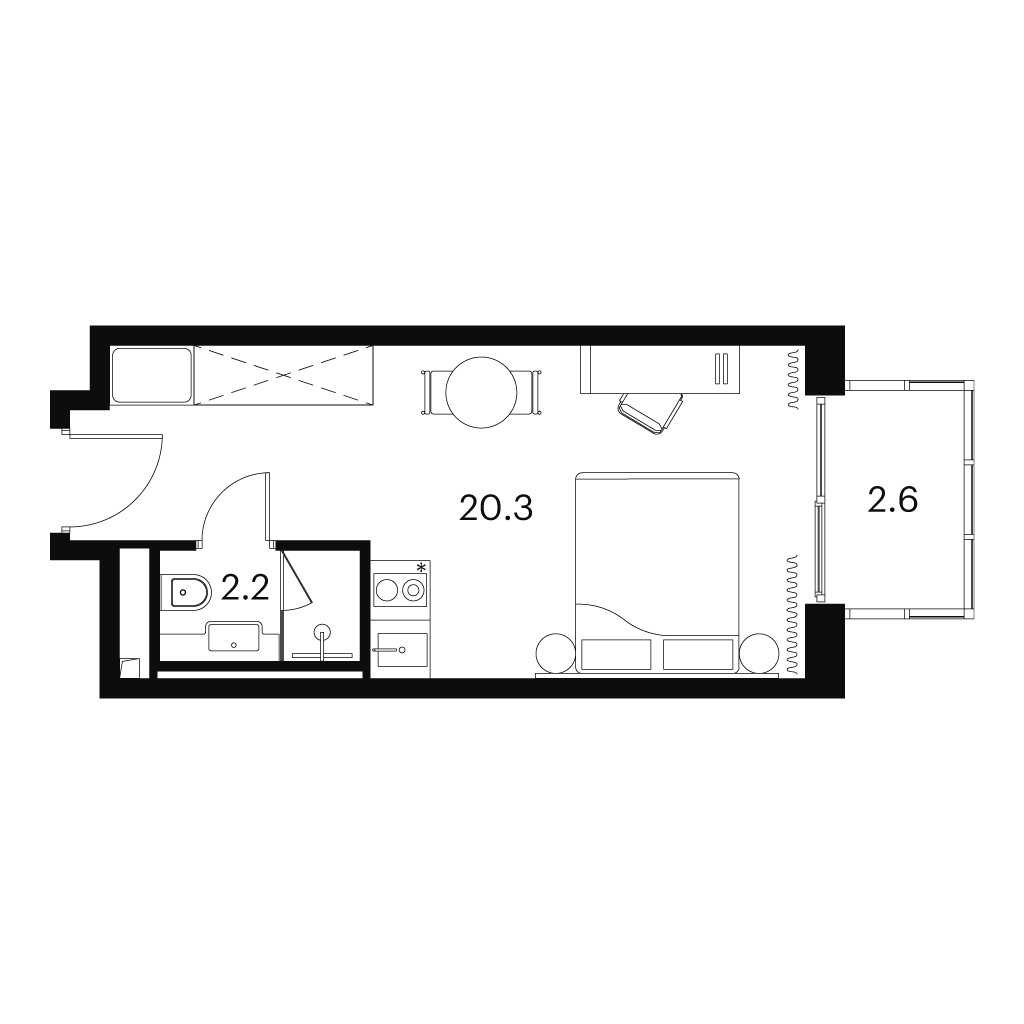Планировка: студия, 25,1 м²