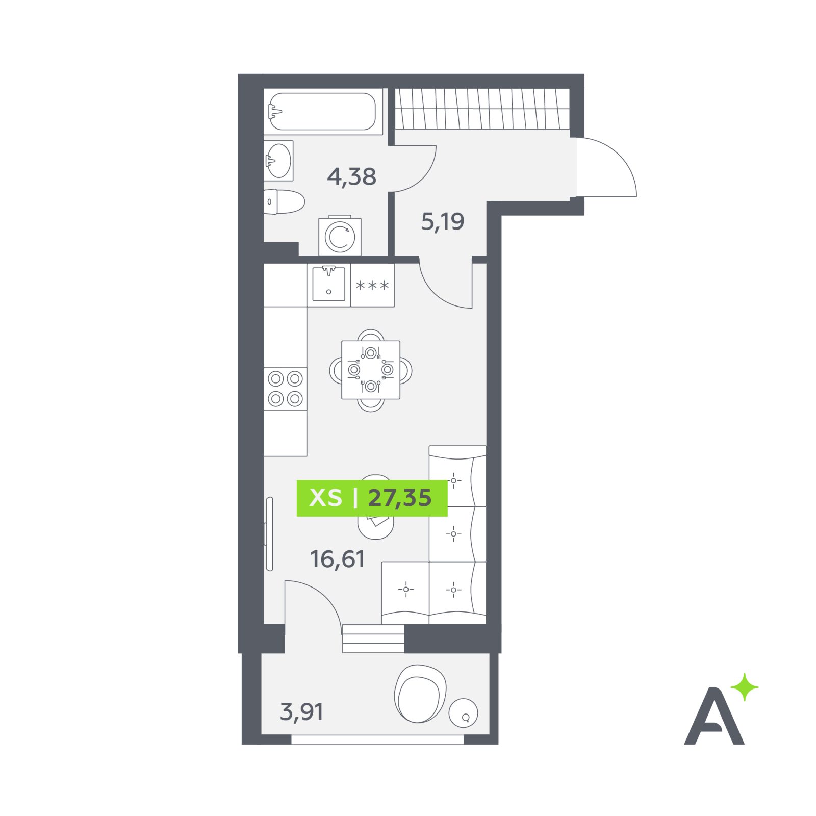 Планировка: студия, 27,4 м²