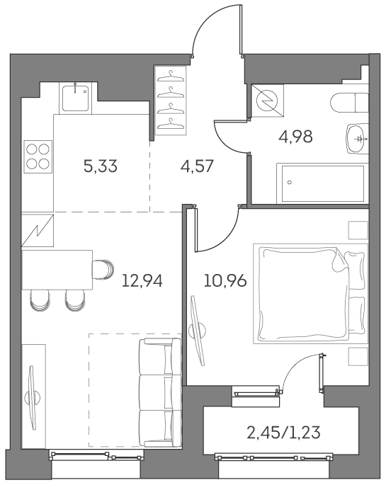 Планировка: 2-комнатная квартира, 40,0 м²