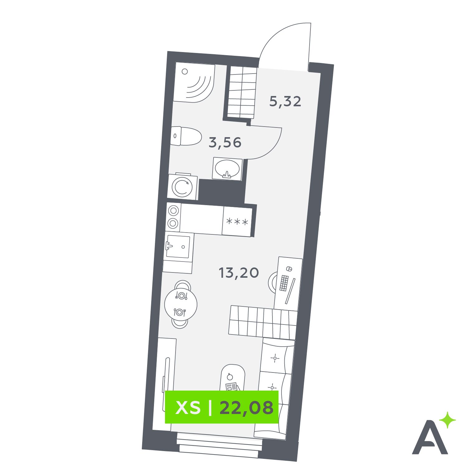 Планировка: студия, 22,1 м²