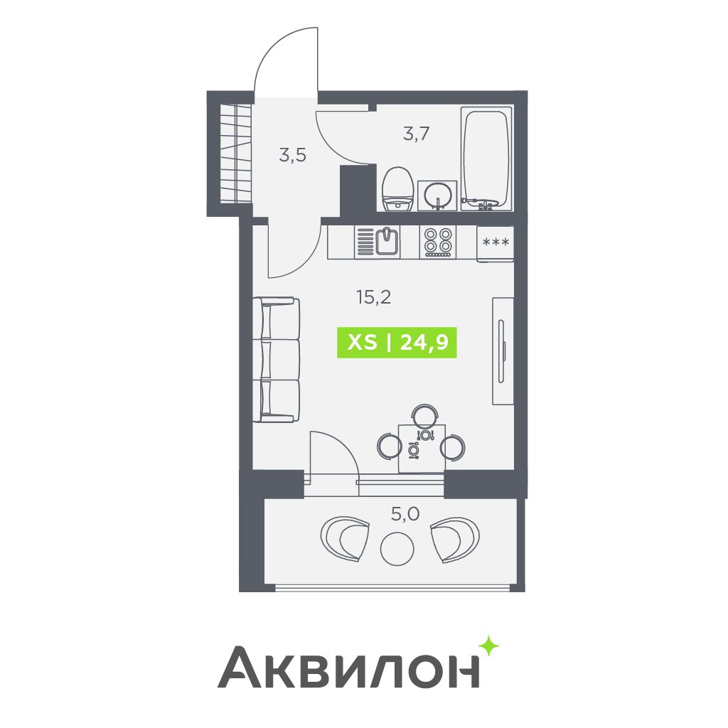 Планировка: студия, 24,9 м²