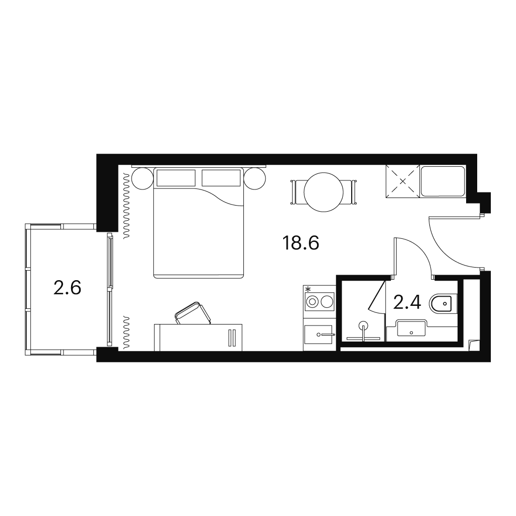 Планировка: студия, 23,6 м²