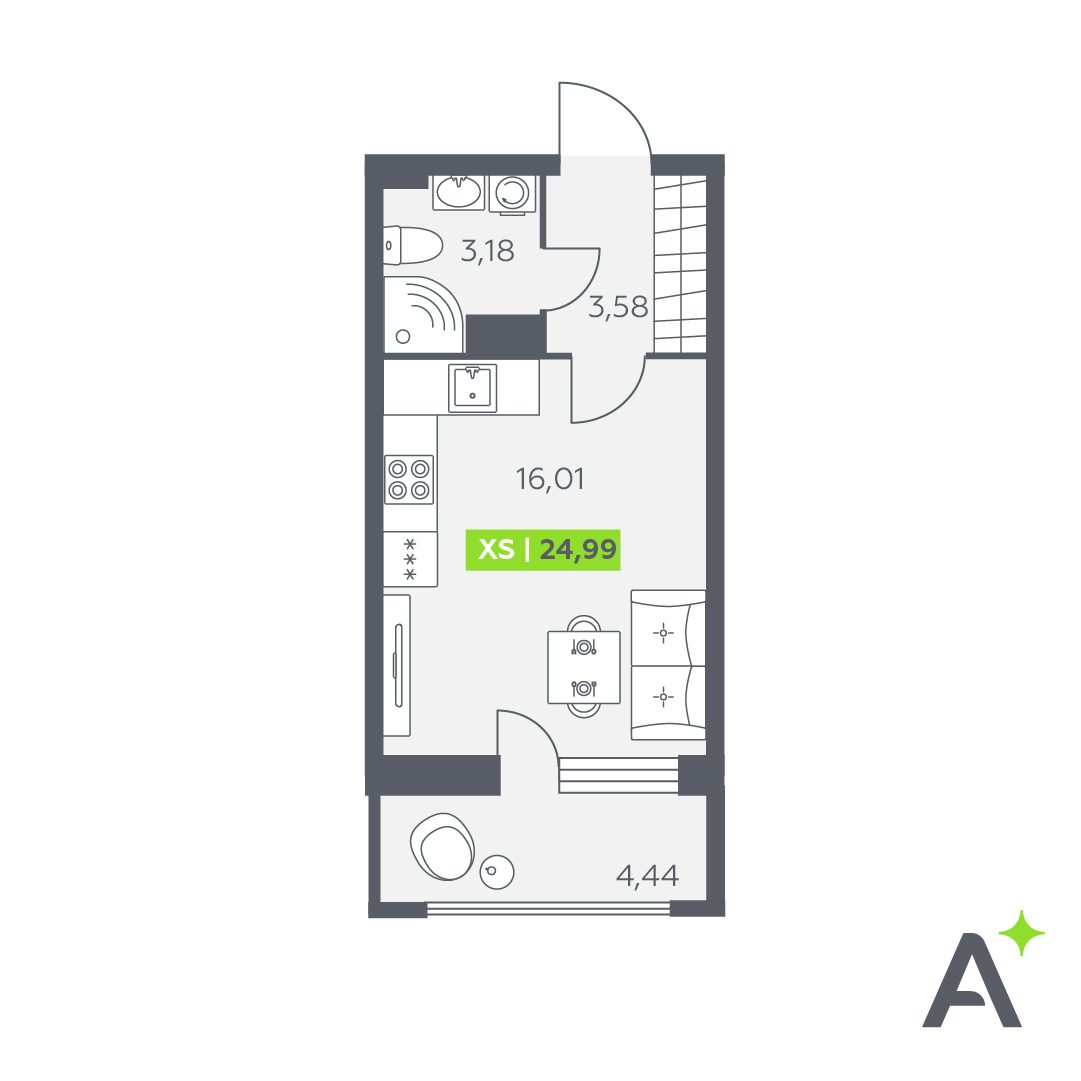 Планировка: студия, 25,0 м²
