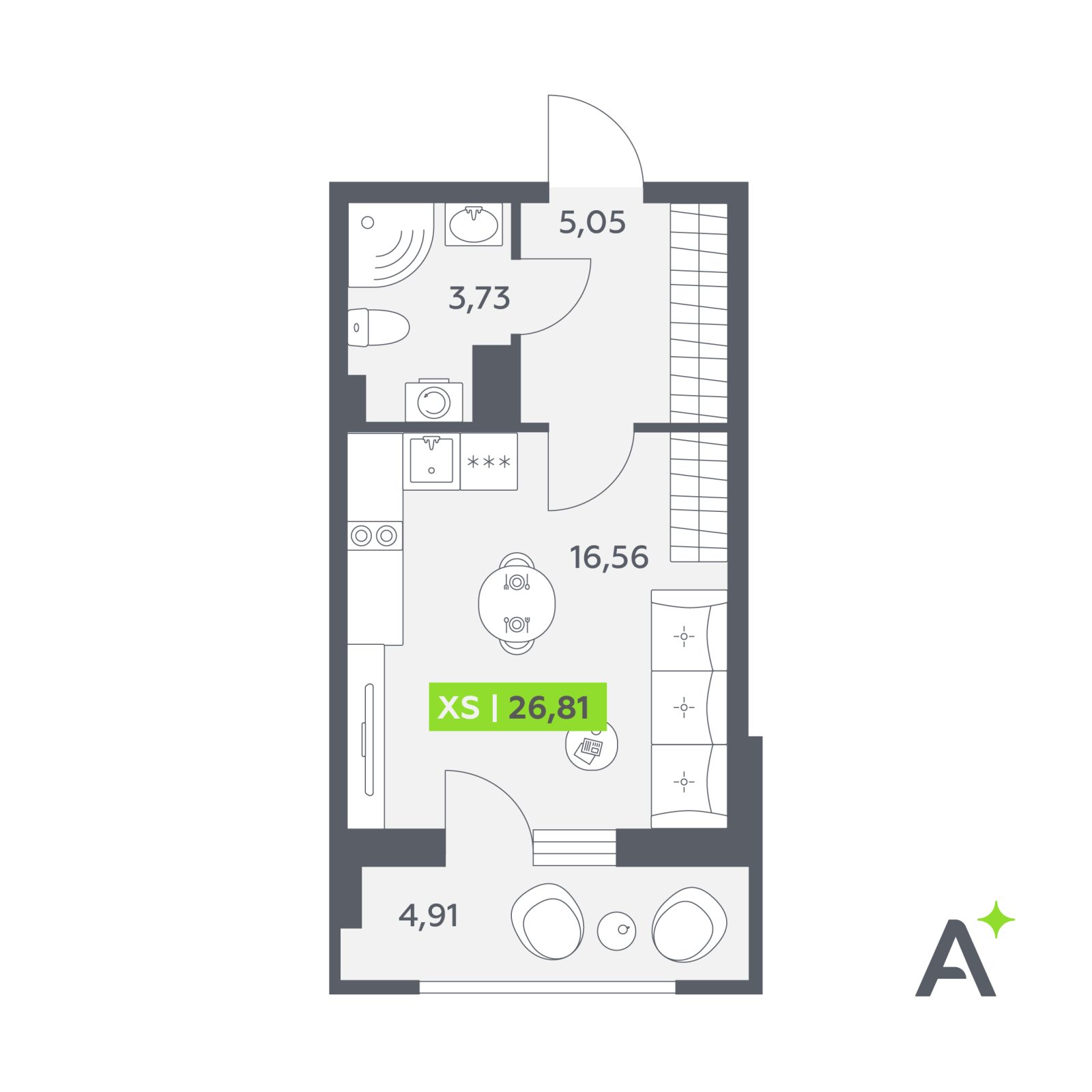 Планировка: студия, 26,8 м²