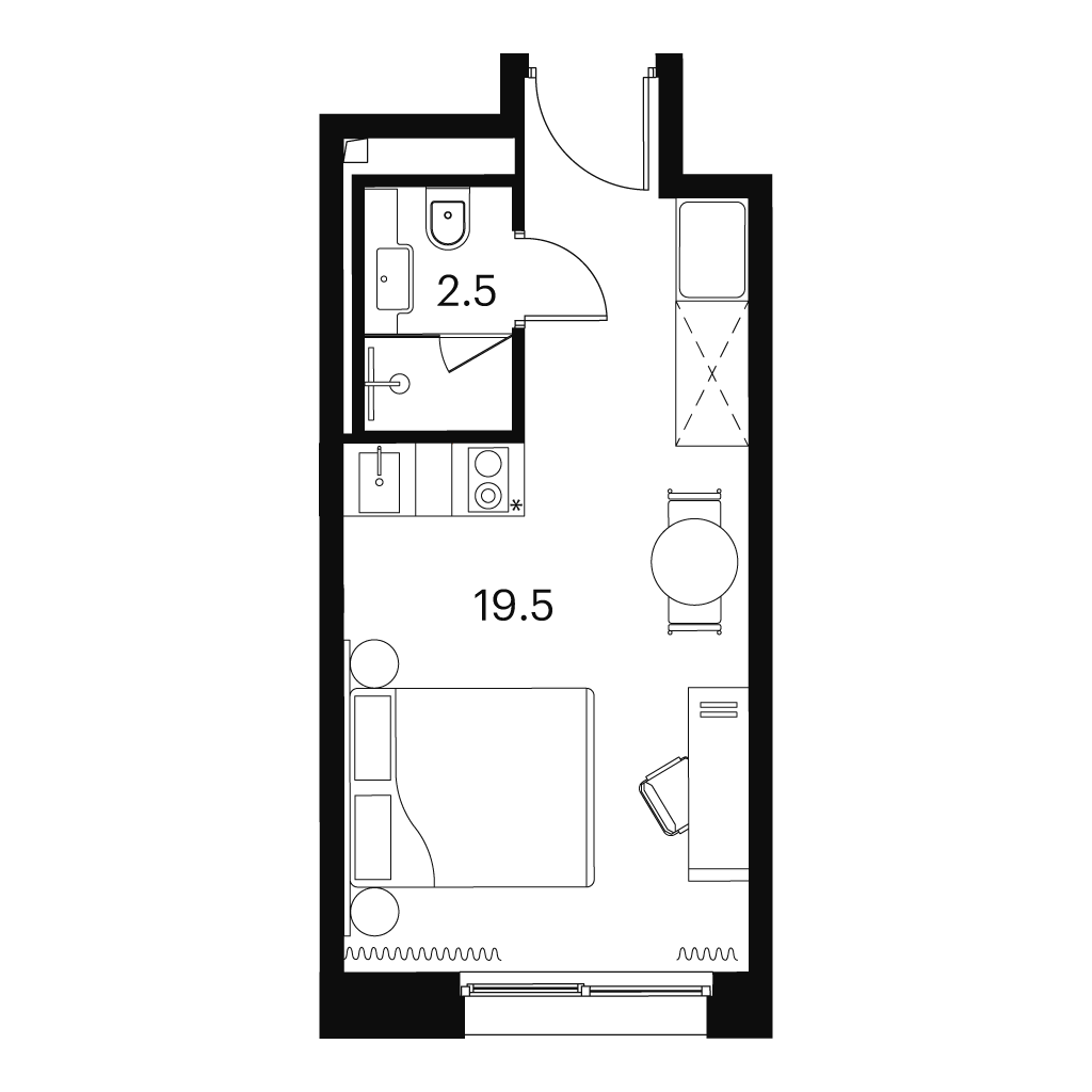 Планировка: студия, 22,0 м²