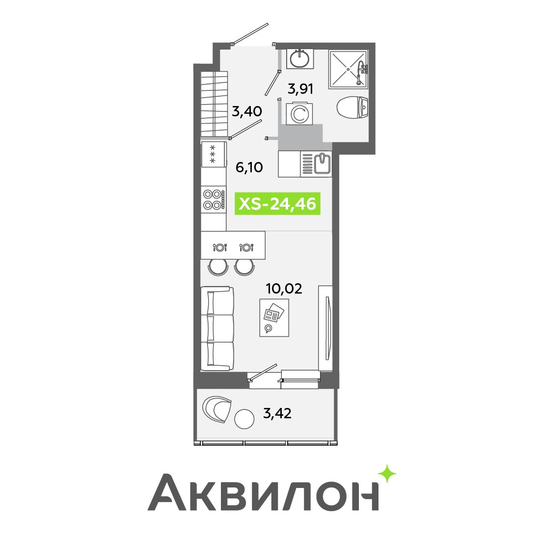 Планировка: студия, 24,5 м²