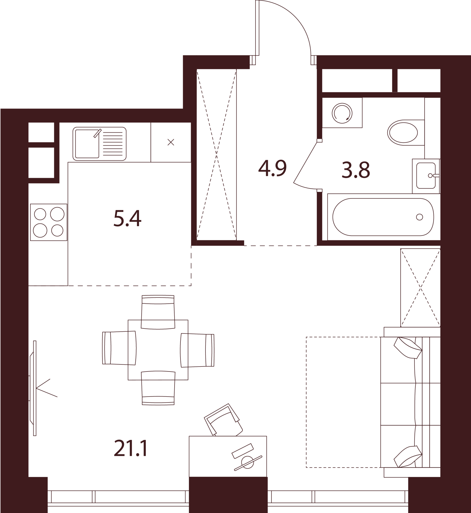 Планировка: студия, 35,2 м²