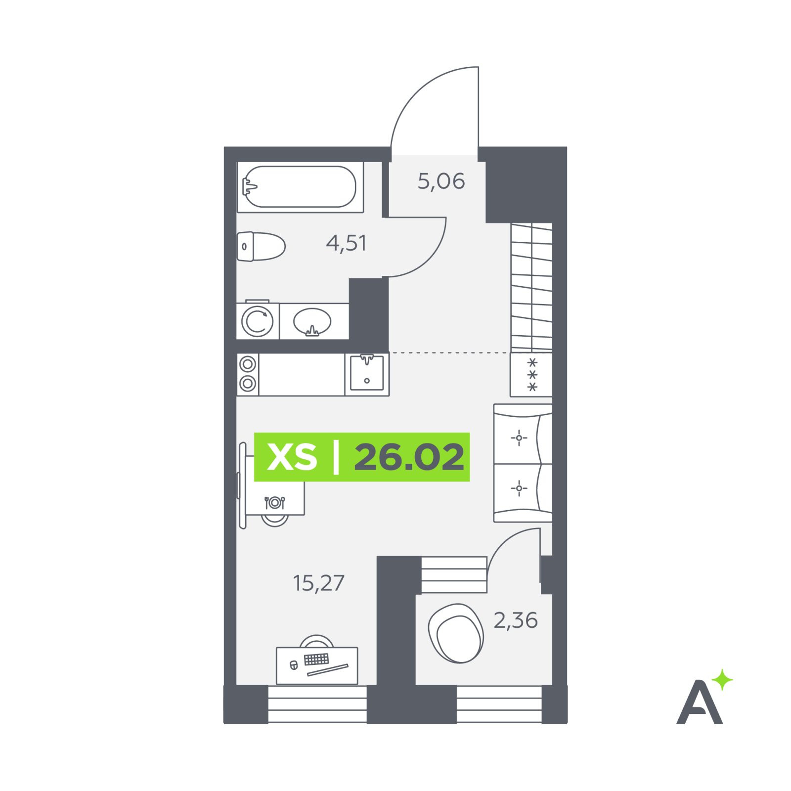 Планировка: студия, 26,0 м²