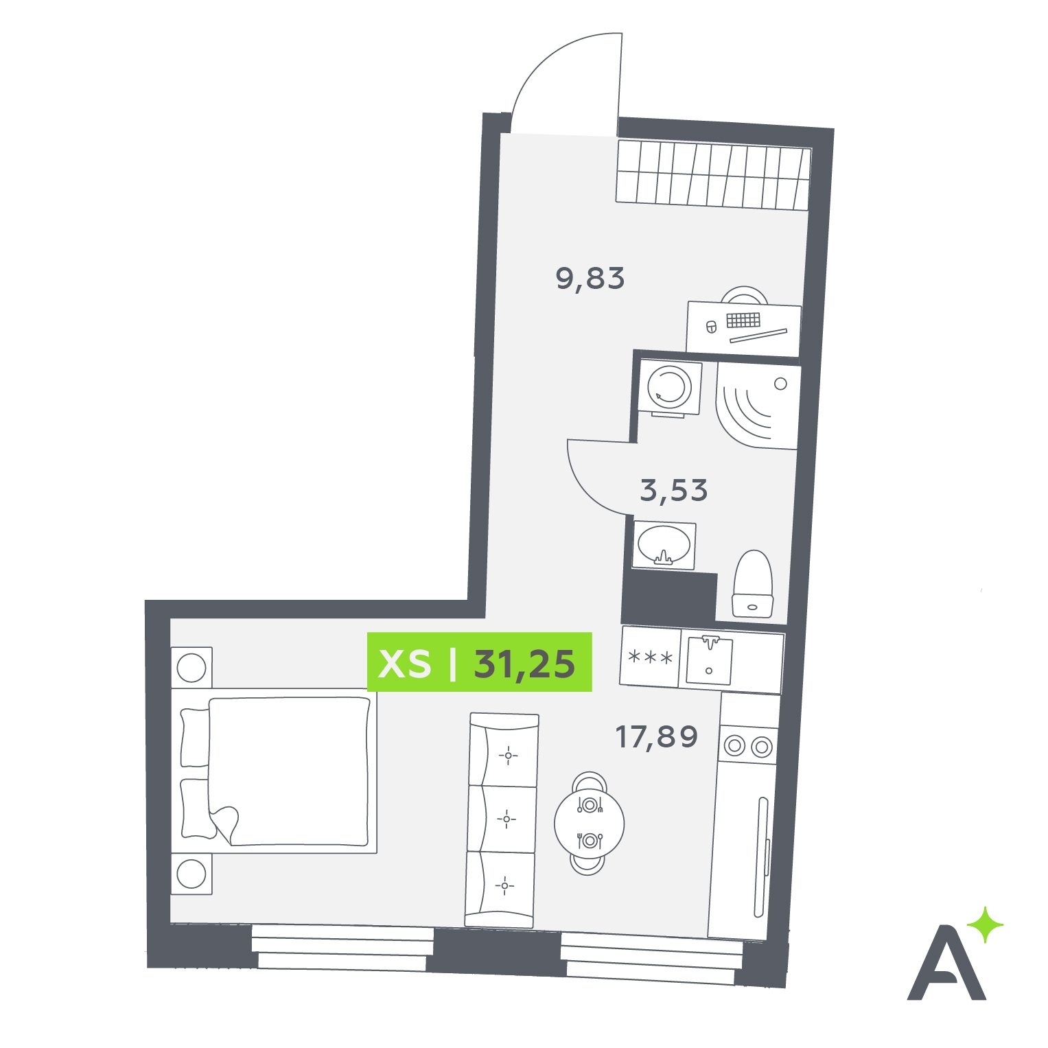 Планировка: студия, 31,3 м²