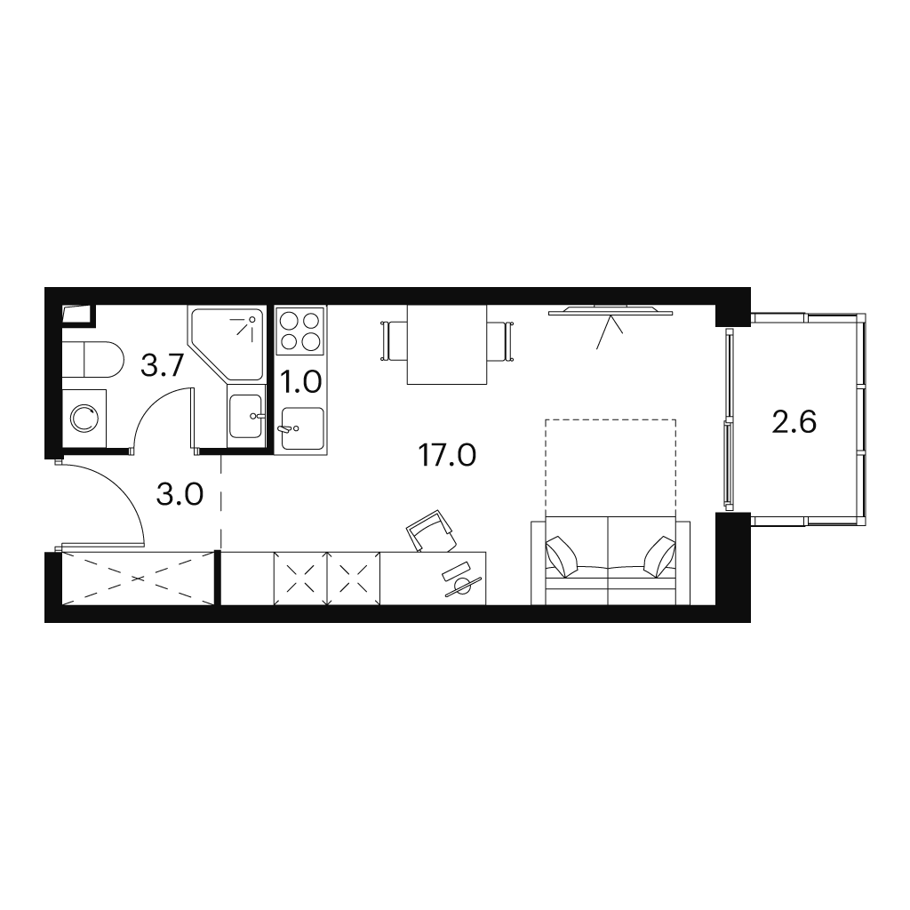 Планировка: студия, 27,3 м²