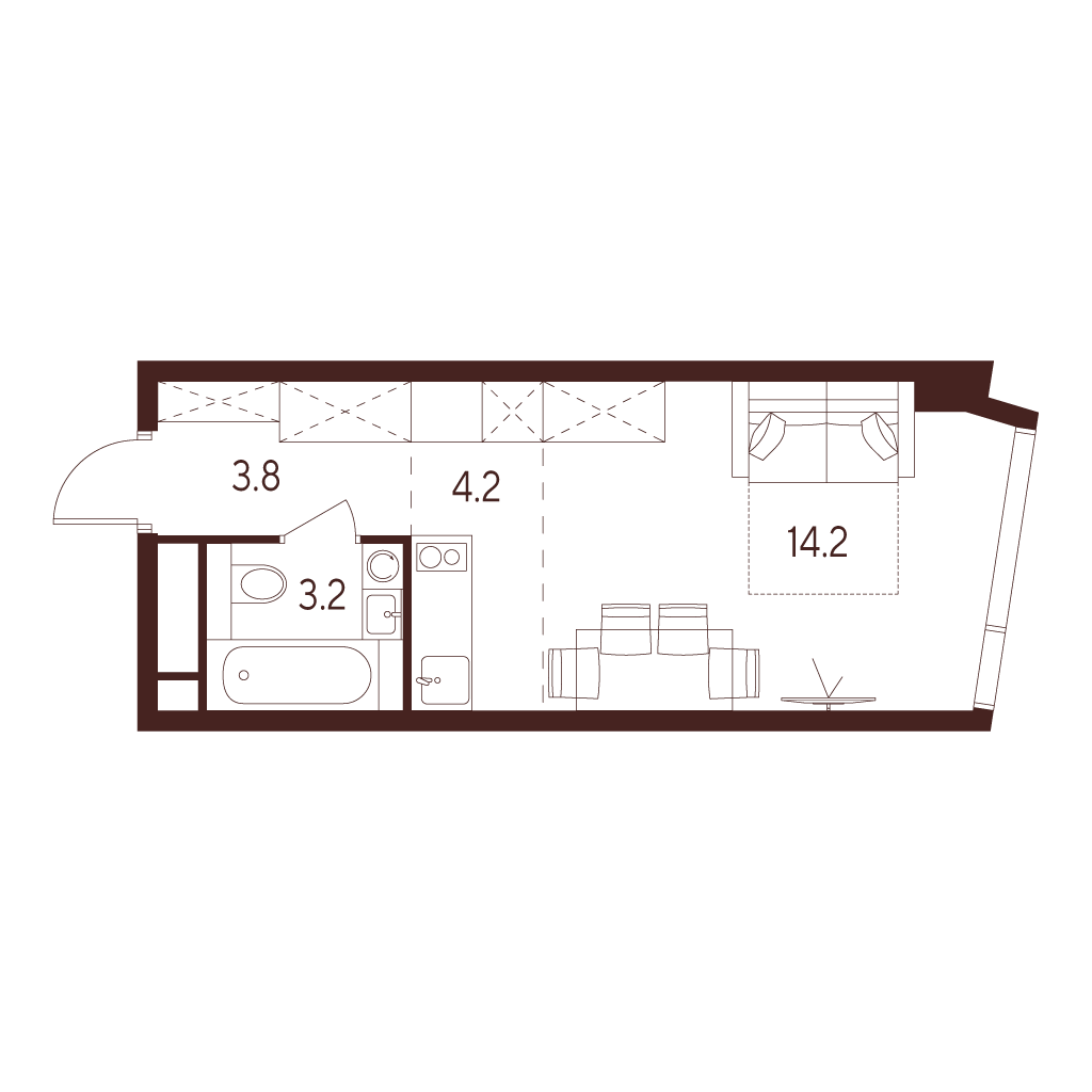 Планировка: студия, 25,4 м²