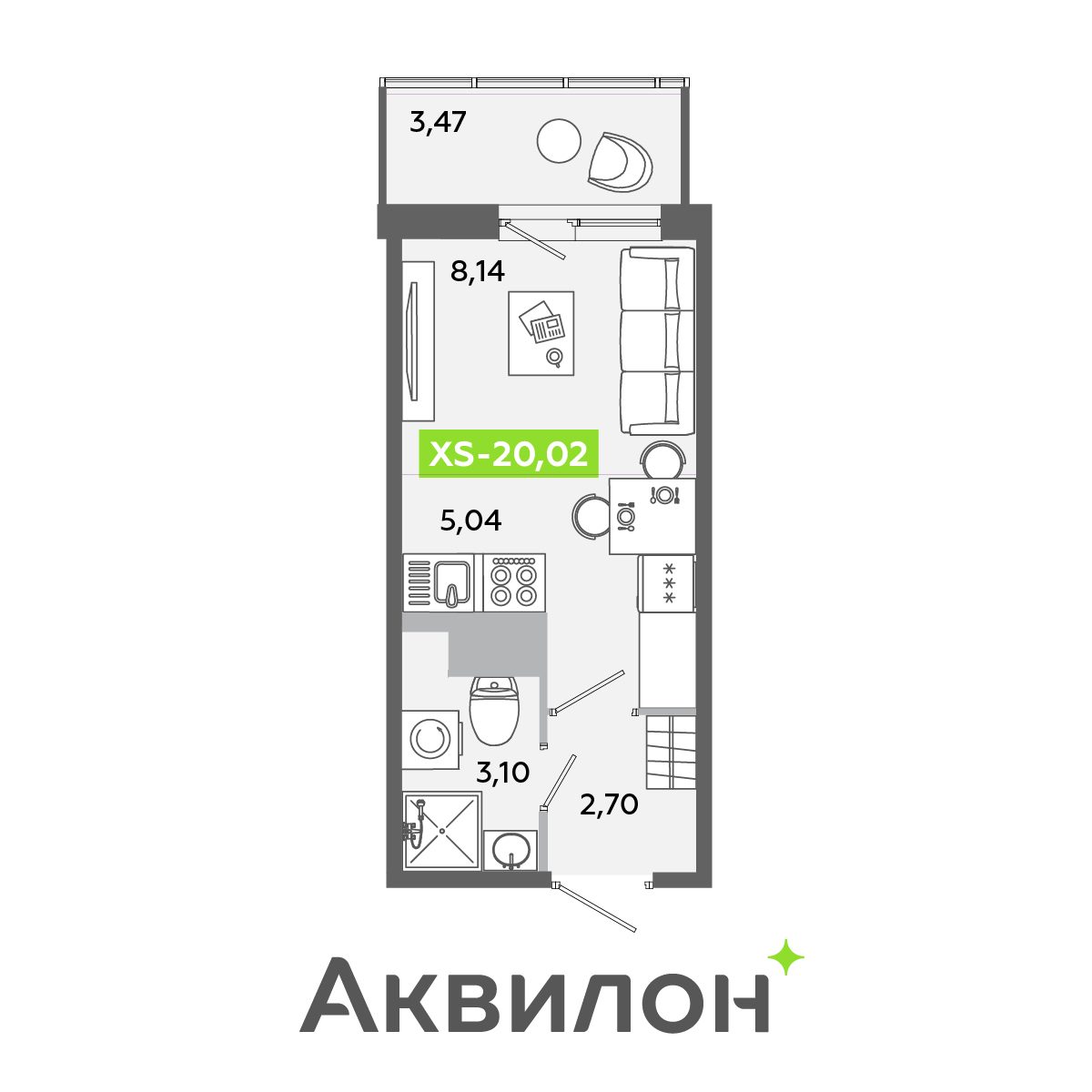 Планировка: студия, 20,0 м²