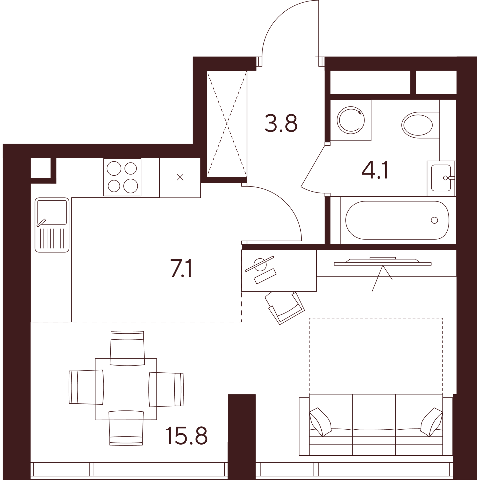 Планировка: студия, 30,8 м²