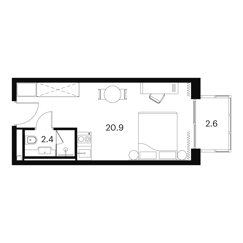 Планировка: студия, 25,9 м²