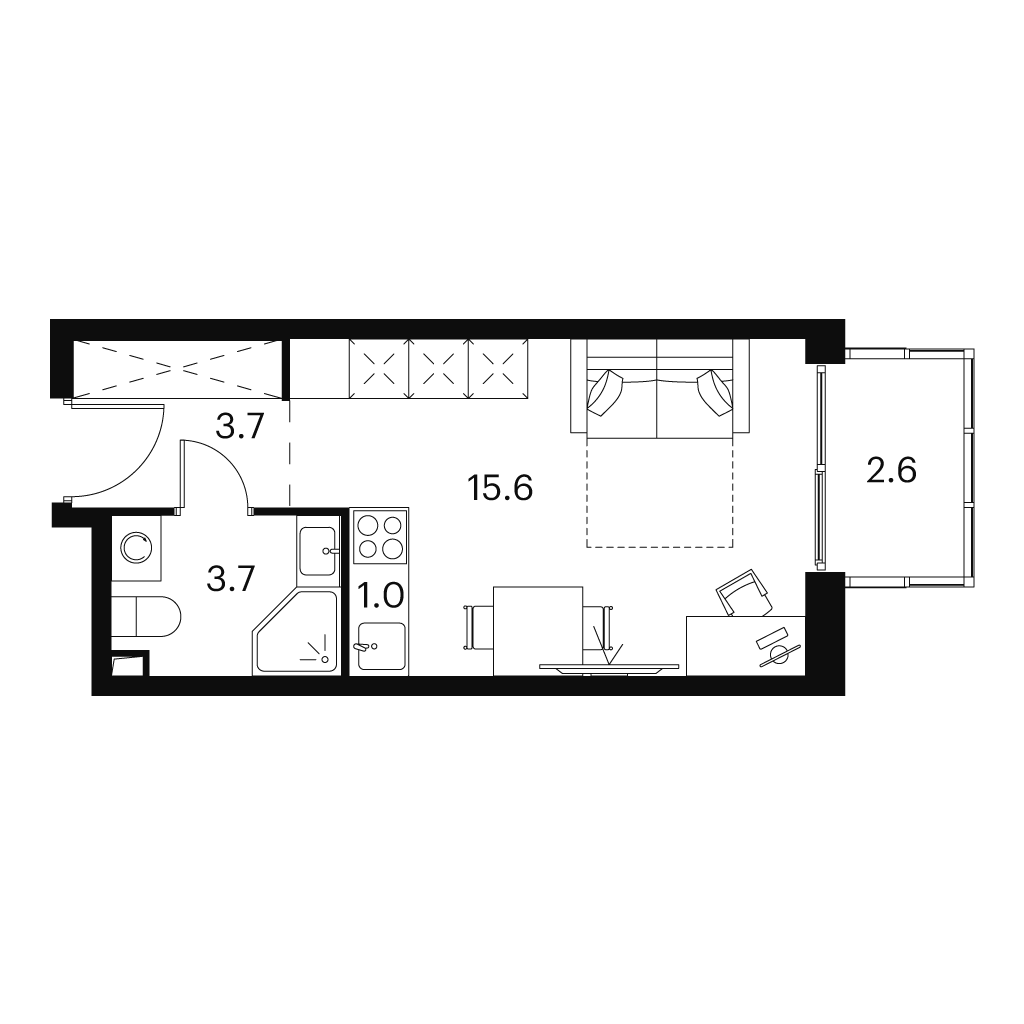 Планировка: студия, 26,6 м²