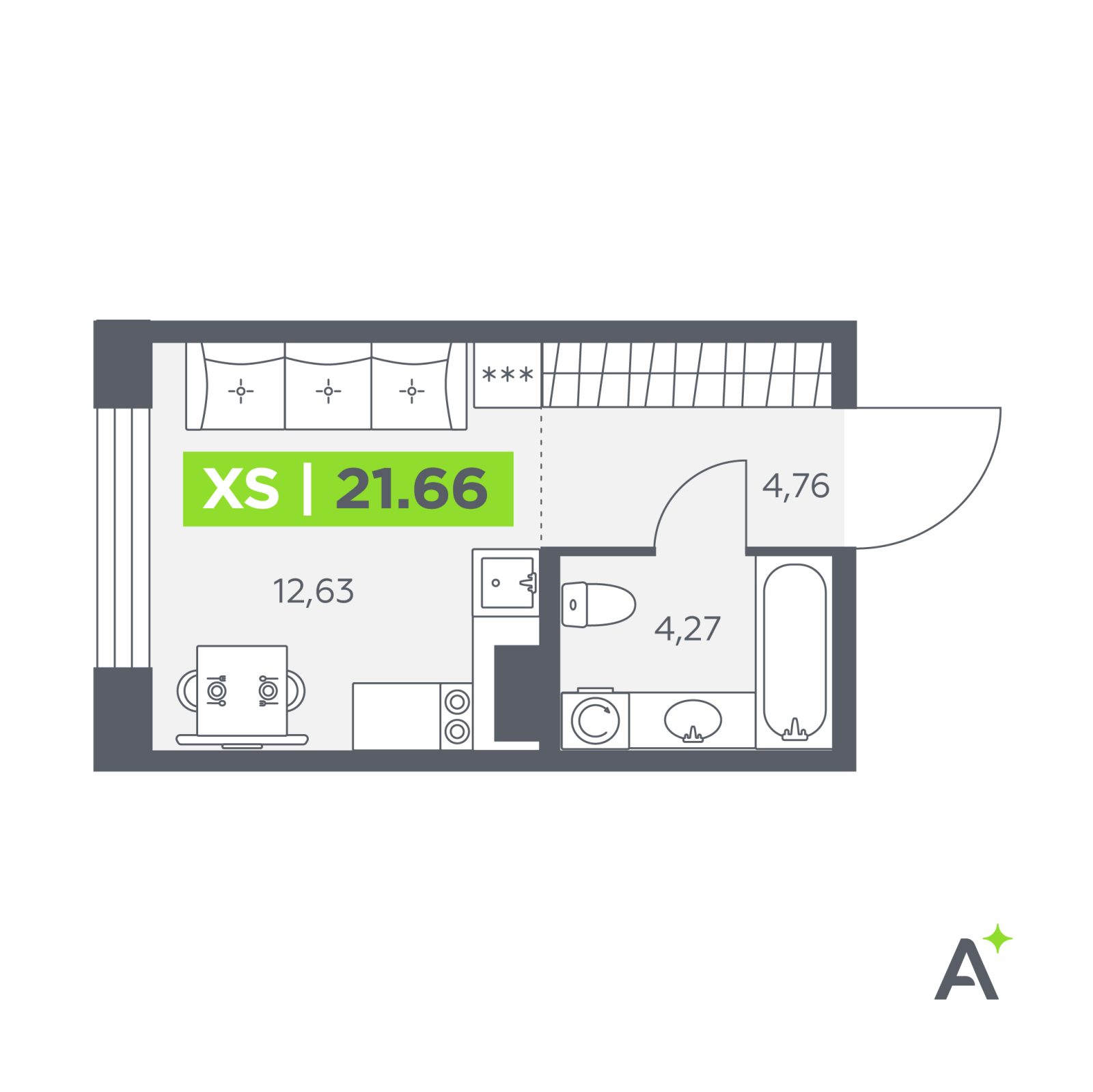 Планировка: студия, 21,7 м²