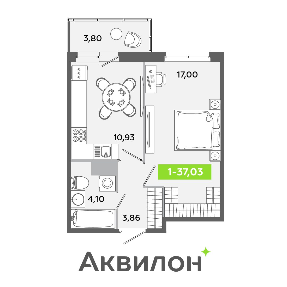 Планировка: 1-комнатная квартира, 37,0 м²