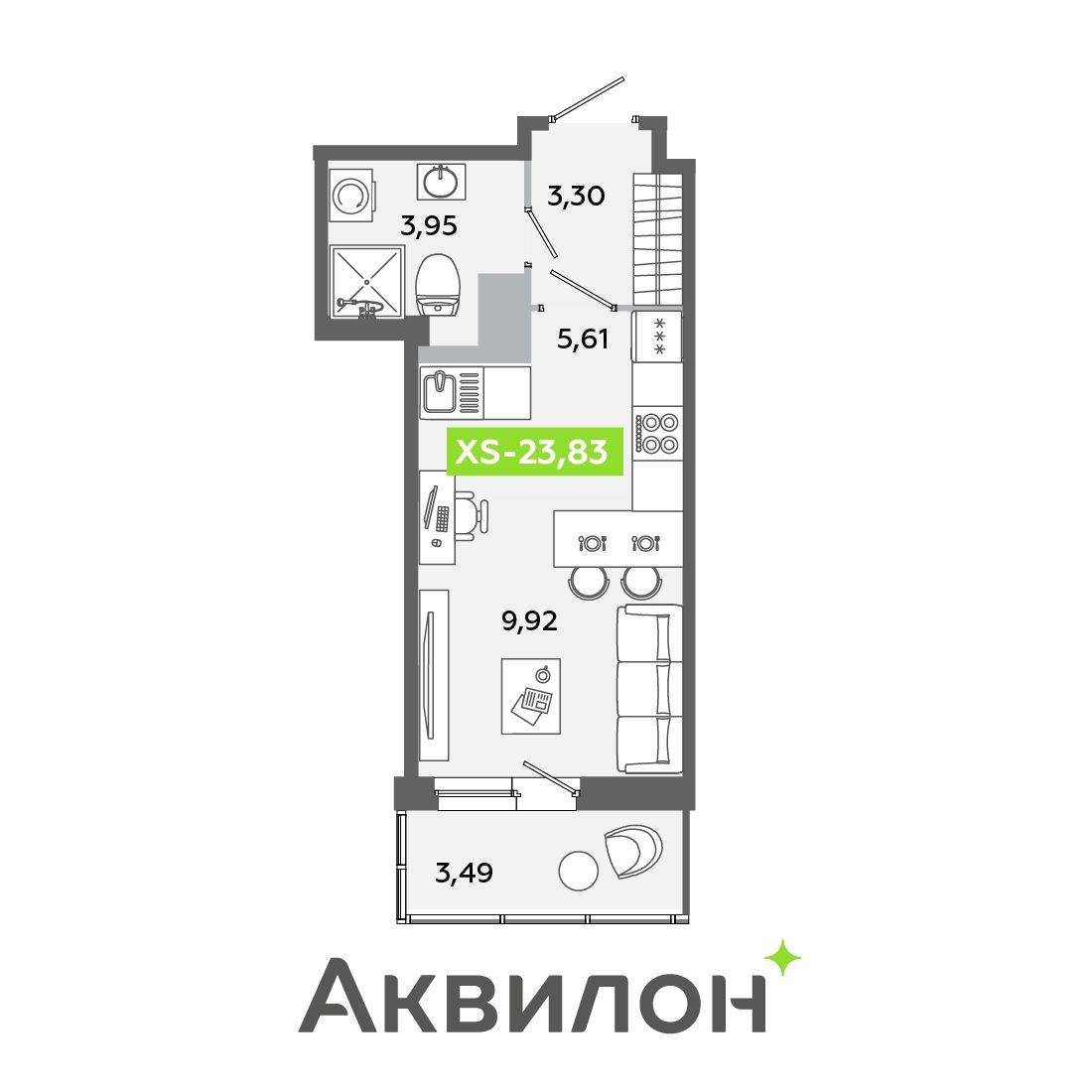 Планировка: студия, 23,8 м²