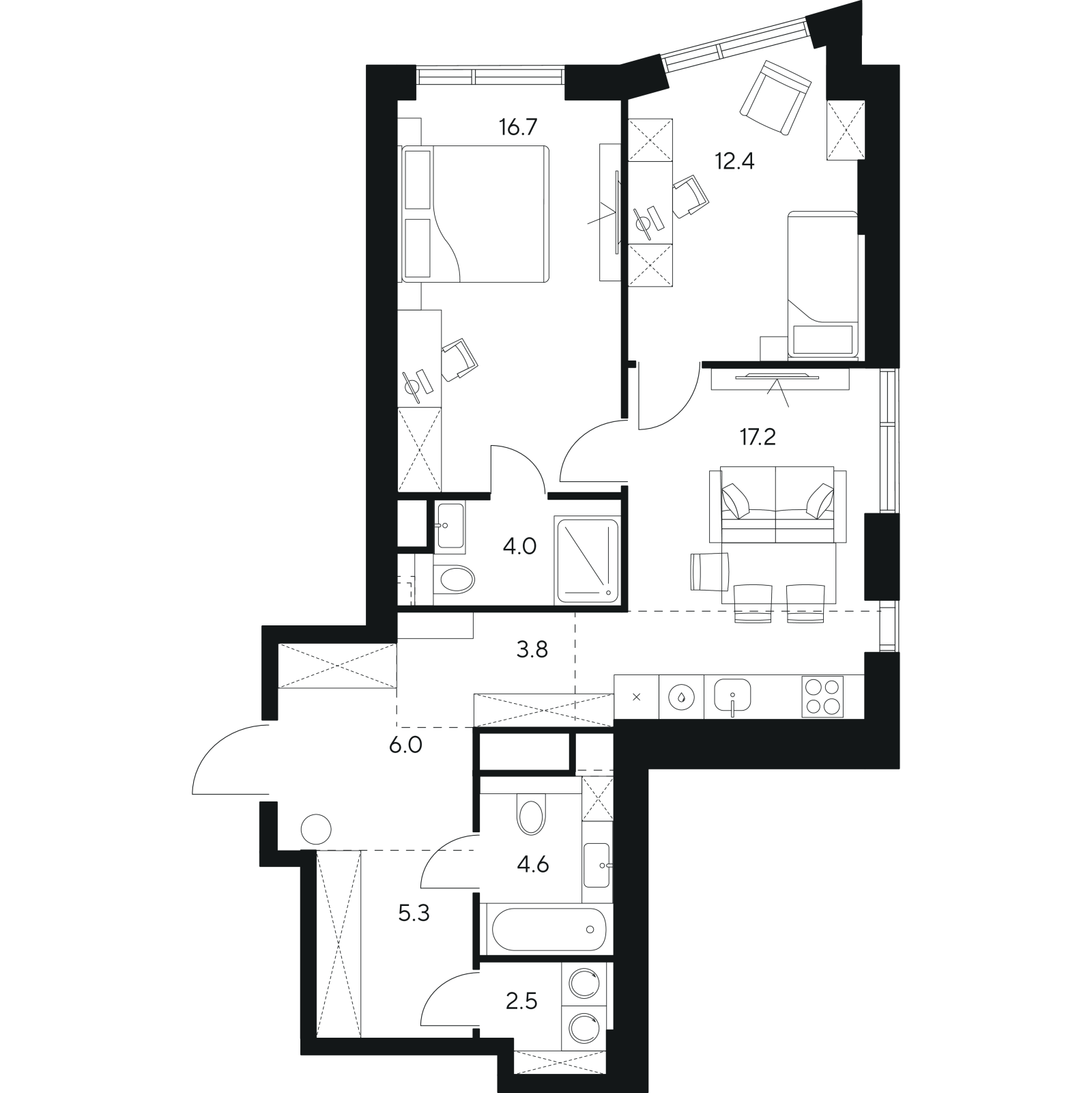 Планировка: 3-комнатная квартира, 72,5 м²
